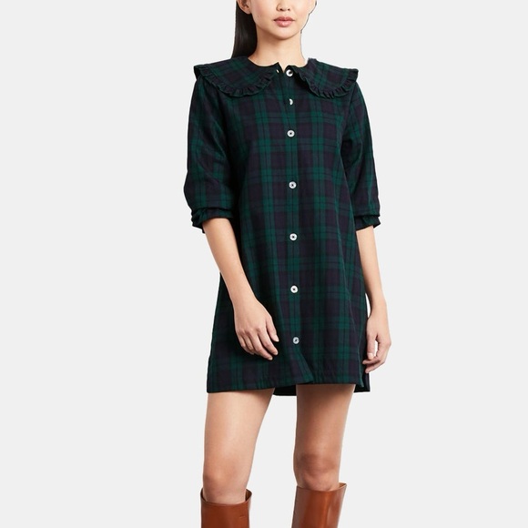 Hill House Evelyn Dress Blackwatch Tartan Peter Pan Collar Plaid Green - Picture 2 of 5
